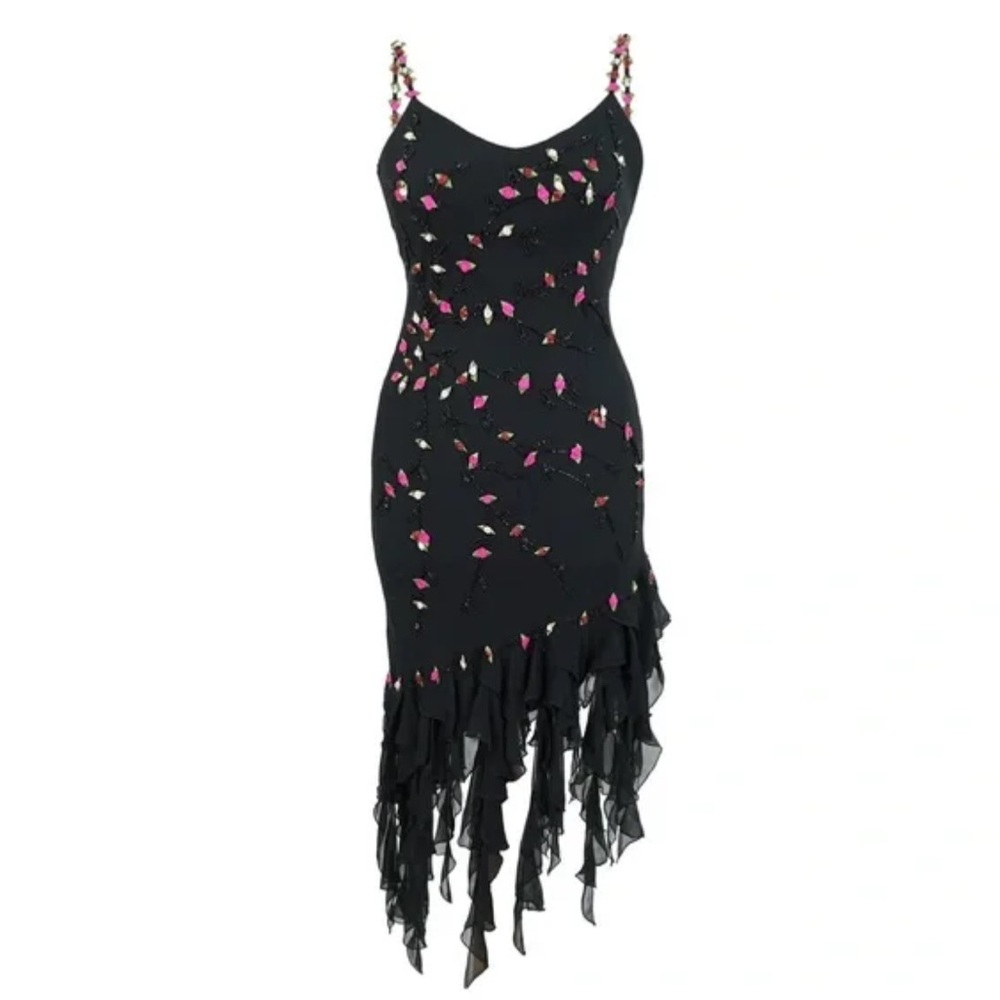 Vintage 90’s Y2K 100% Silk Dress Rose Vintage Beaded Dress Silk Slip Dress Fairy - Picture 15 of 17